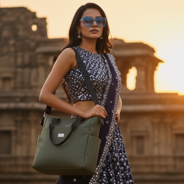RevaCarry Large Size Green Multiple Compartments Handbag